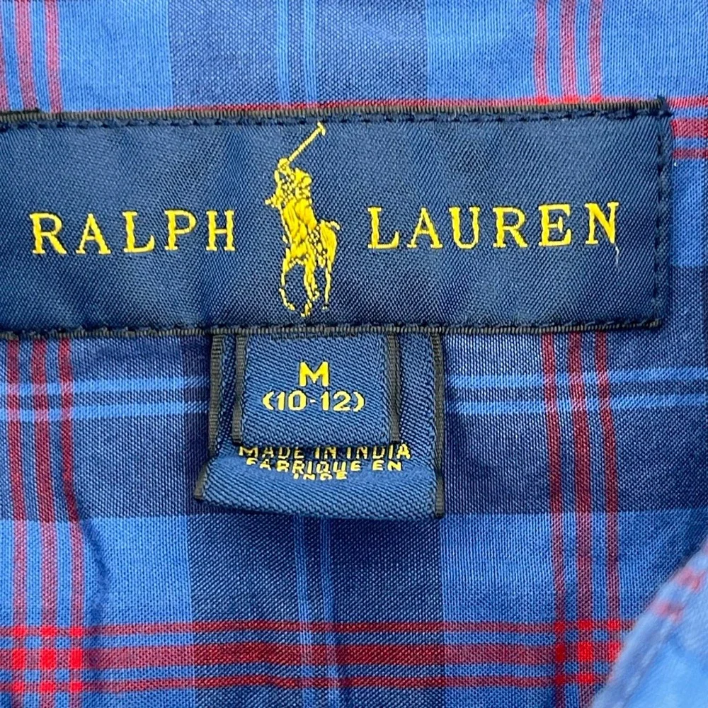 Ralph Lauren Plaid Button Down‎ Shirt Long Sleeve Cotton Blue Red Kids M